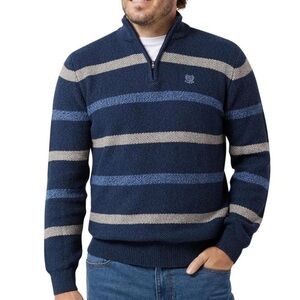 Chaps Men's XL Twist Mockneck Quarter-Zip 100% Cotton Navy Striped Sweater Shirt